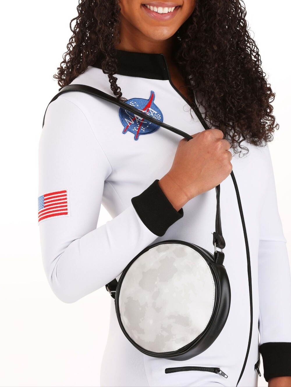 🌕 Round Moon Print Crossbody Bag W/Black Strap, Accents & Silver Hardware (OS)